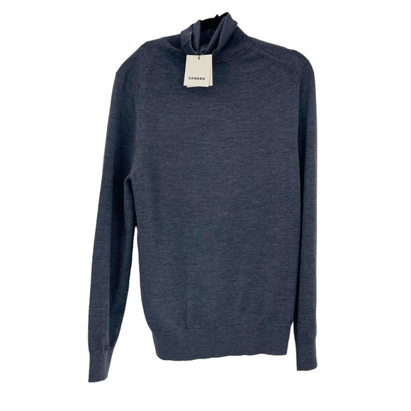 SANDRO Gris Chine H19Turtleneck Wool Sweater Size M NWT - Picture 7 of 12